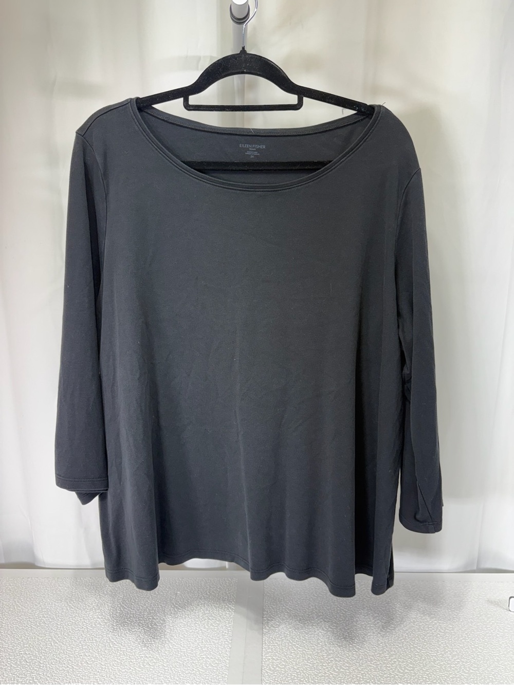 Eileen Fisher Black Wide Neck Long Sleeve Tee 4214